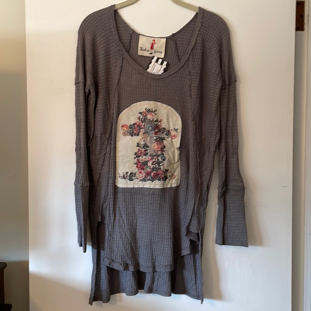 NWT Boho Jane boutique upcycled lightweight long sleeve waffle knit tunic